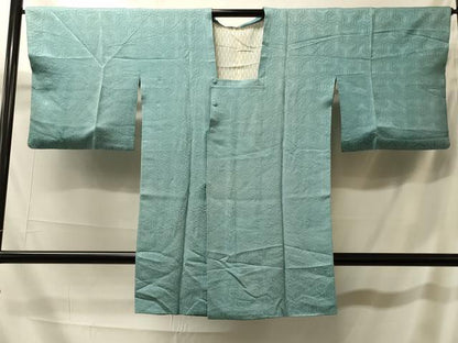 平和屋着物＃道行コート　色無地　毘沙門亀甲地紋　翡翠色　ロング丈　正絹　逸品　CABK3424in