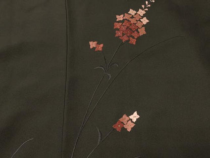 平和屋着物＃羽織　総刺繍　草花文　黒地　正絹　逸品　CABK3425in