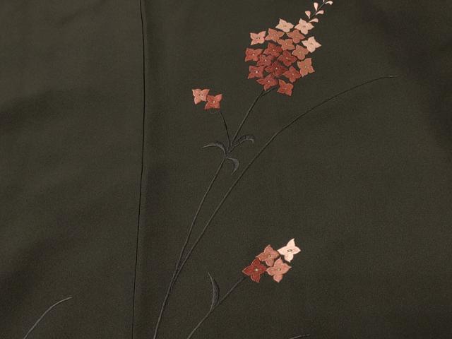 平和屋着物＃羽織　総刺繍　草花文　黒地　正絹　逸品　CABK3425in