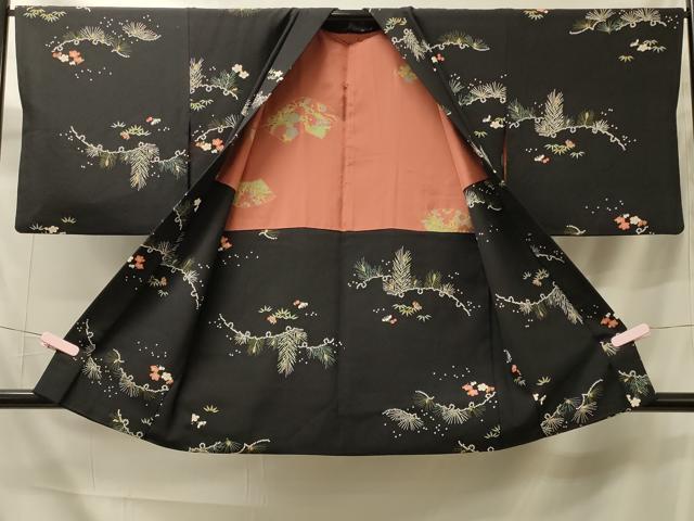 平和屋着物＃羽織 松竹梅 黒地 金彩 正絹 逸品 CABK3428in