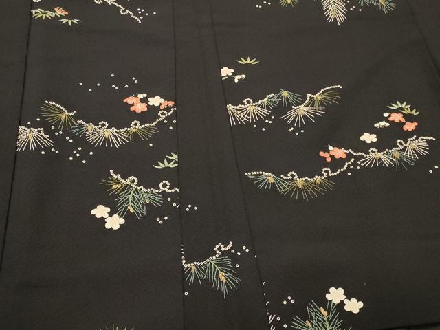 平和屋着物＃羽織 松竹梅 黒地 金彩 正絹 逸品 CABK3428in