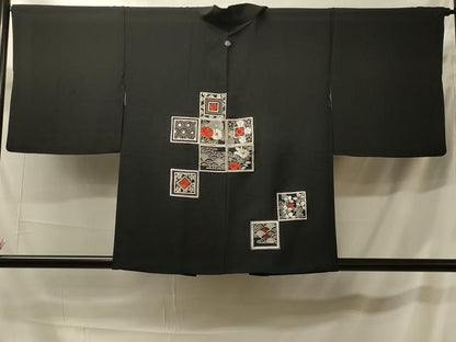 平和屋着物＃羽織 総刺繍 吉祥草花文 黒地 正絹 逸品 CABK3433in