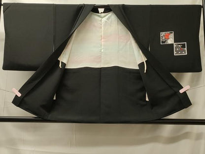 平和屋着物＃羽織 総刺繍 吉祥草花文 黒地 正絹 逸品 CABK3433in