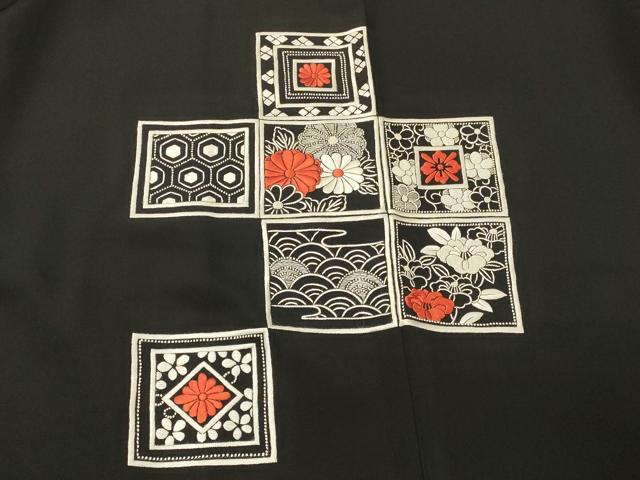 平和屋着物＃羽織 総刺繍 吉祥草花文 黒地 正絹 逸品 CABK3433in