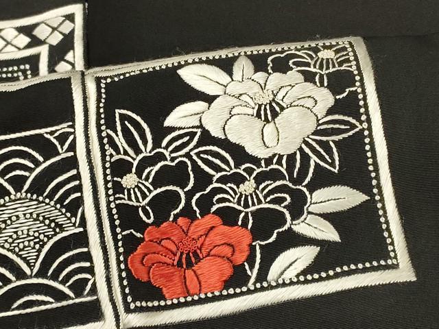 平和屋着物＃羽織 総刺繍 吉祥草花文 黒地 正絹 逸品 CABK3433in
