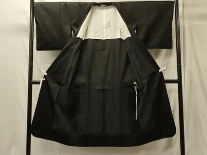 平和屋着物＃道行コート　雨コート　単衣　流線地紋　黒地　ロング丈　正絹　逸品　未使用　CABK3434in