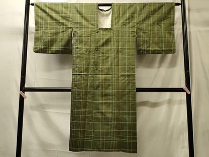 平和屋着物＃道行コート　雨コート　単衣　格子吉祥文　ロング丈　正絹　逸品　CABK3439in