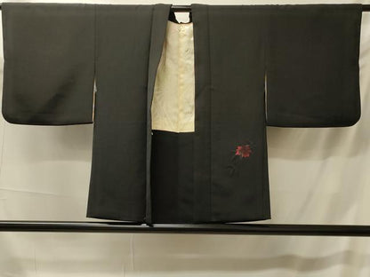 平和屋着物＃羽織 総刺繍 枝花文 黒地 正絹 逸品 CABK3440in