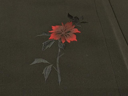 平和屋着物＃羽織 総刺繍 枝花文 黒地 正絹 逸品 CABK3440in