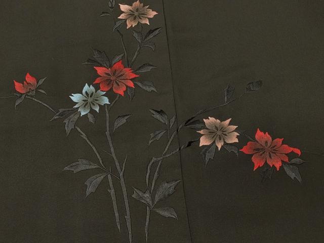 平和屋着物＃羽織 総刺繍 枝花文 黒地 正絹 逸品 CABK3440in