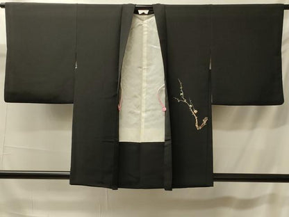 平和屋着物＃羽織　総刺繍　枝花文　黒地　金糸　正絹　逸品　CABK3442in