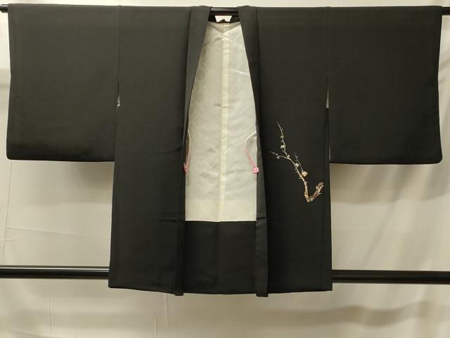 平和屋着物＃羽織　総刺繍　枝花文　黒地　金糸　正絹　逸品　CABK3442in