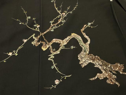 平和屋着物＃羽織　総刺繍　枝花文　黒地　金糸　正絹　逸品　CABK3442in