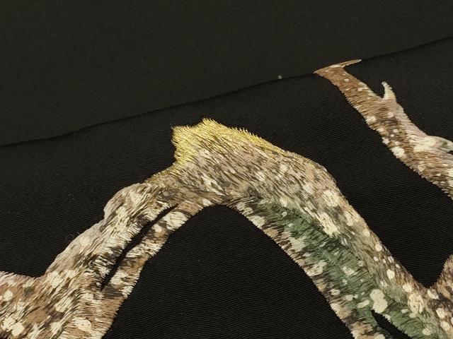 平和屋着物＃羽織　総刺繍　枝花文　黒地　金糸　正絹　逸品　CABK3442in