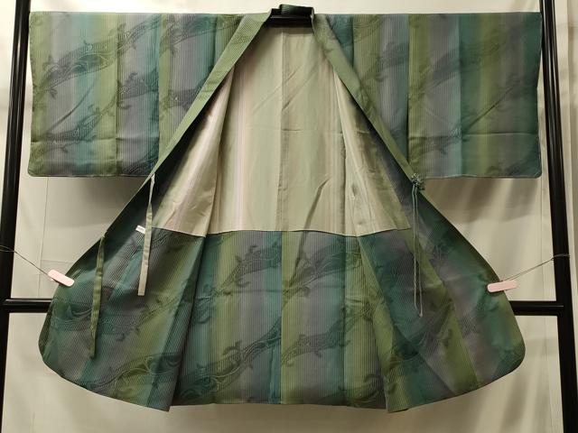 平和屋着物＃道中着　道長枝葉地紋　暈し染め　健勝苑扱い　ロング丈　正絹　逸品　未使用　 CABK3445in