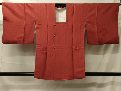 平和屋着物＃道行コート　色無地　ドローンワーク　花菱文　赤錆色　正絹　逸品　CABK3447in