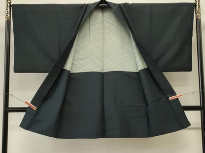 平和屋着物＃男性 長羽織 お召地 霞文 正絹 逸品 CABK3458in