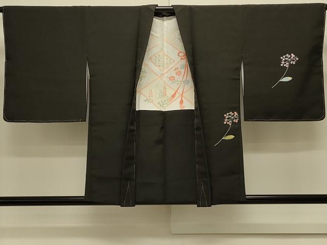 平和屋着物＃羽織 刺繍 花鳥文 黒地 正絹 逸品 未使用 CABK3465in