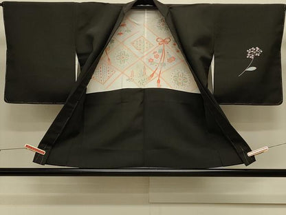 平和屋着物＃羽織 刺繍 花鳥文 黒地 正絹 逸品 未使用 CABK3465in
