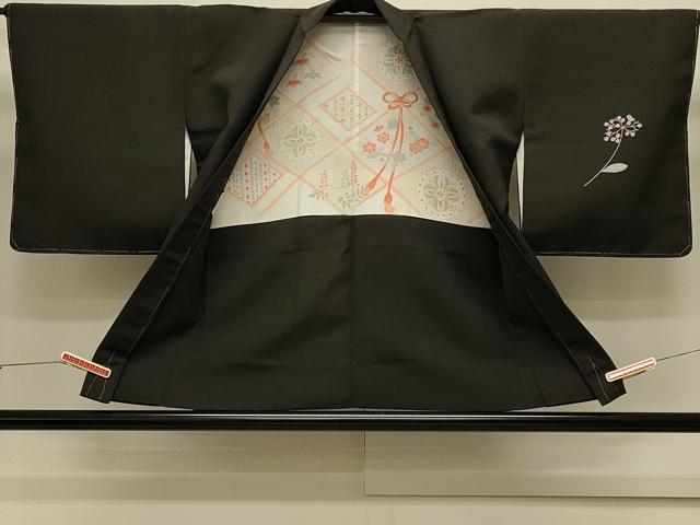 平和屋着物＃羽織 刺繍 花鳥文 黒地 正絹 逸品 未使用 CABK3465in