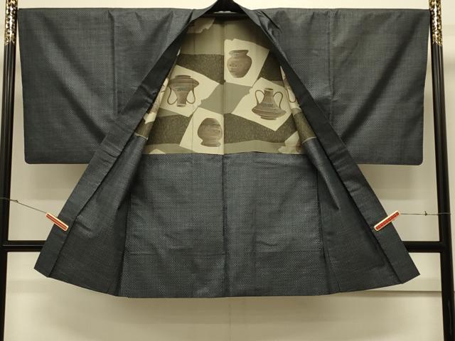 平和屋着物＃男性　本場大島紬　長羽織　格子　正絹　逸品　CABK3473in