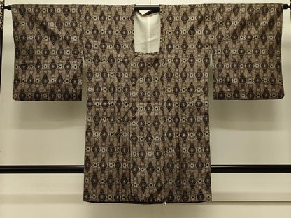 平和屋着物＃本場大島紬　道行コート　割り込み絣　花菱文　ロング丈　正絹　逸品　CABK3478in