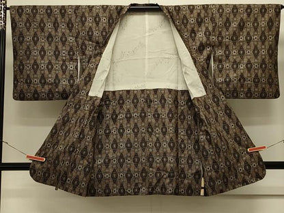 平和屋着物＃本場大島紬　道行コート　割り込み絣　花菱文　ロング丈　正絹　逸品　CABK3478in