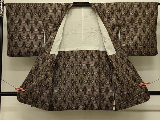 平和屋着物＃本場大島紬　道行コート　割り込み絣　花菱文　ロング丈　正絹　逸品　CABK3478in