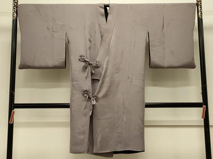 平和屋着物＃道中着　リバーシブル　色無地　笹地紋　霞色　黒地　ロング丈　正絹　逸品　CABK3479in