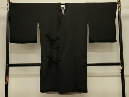 平和屋着物＃道中着　リバーシブル　色無地　笹地紋　霞色　黒地　ロング丈　正絹　逸品　CABK3479in