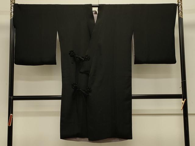 平和屋着物＃道中着　リバーシブル　色無地　笹地紋　霞色　黒地　ロング丈　正絹　逸品　CABK3479in