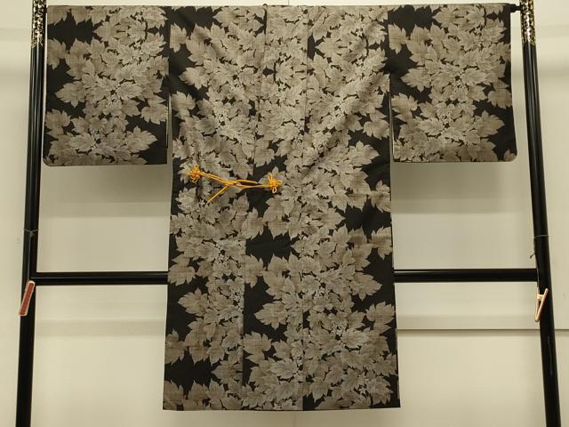 平和屋着物＃本場大島紬　道中着　草花文　9マルキ　ロング丈　正絹　逸品　CABK3481in