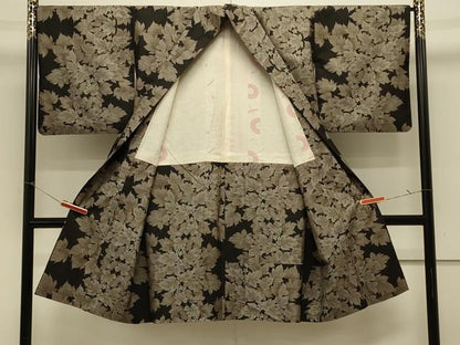 平和屋着物＃本場大島紬　道中着　草花文　9マルキ　ロング丈　正絹　逸品　CABK3481in