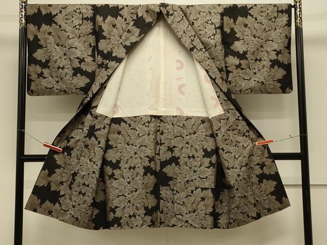 平和屋着物＃本場大島紬　道中着　草花文　9マルキ　ロング丈　正絹　逸品　CABK3481in