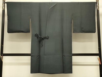 平和屋着物＃道中着　色無地　御召茶色　ロング丈　正絹　逸品　CABK3482in