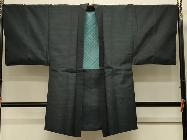 平和屋着物＃男性　本場大島紬　長羽織　格子　正絹　逸品　CABK3487in