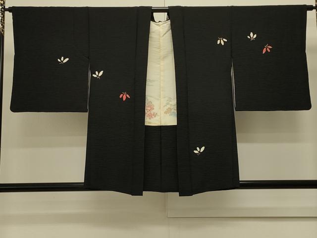 平和屋着物＃羽織 絞り 笹文 黒地 金彩 正絹 逸品 CABK3493in