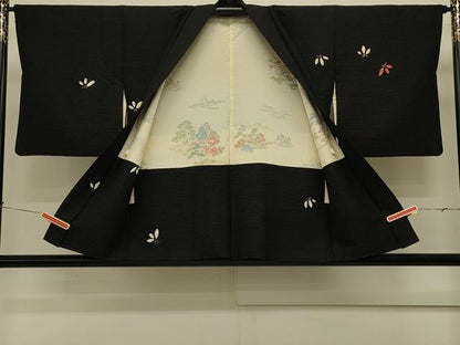 平和屋着物＃羽織 絞り 笹文 黒地 金彩 正絹 逸品 CABK3493in