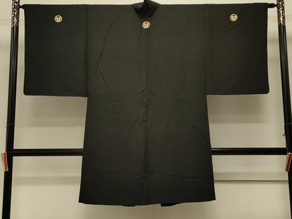 平和屋着物＃男性 長羽織 黒紋付き 正絹 逸品 CABK3496in