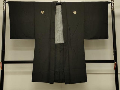 平和屋着物＃男性 長羽織 黒紋付き 正絹 逸品 CABK3496in