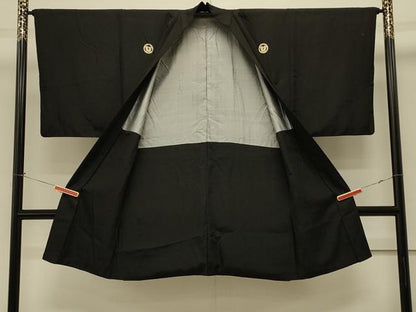 平和屋着物＃男性 長羽織 黒紋付き 正絹 逸品 CABK3496in