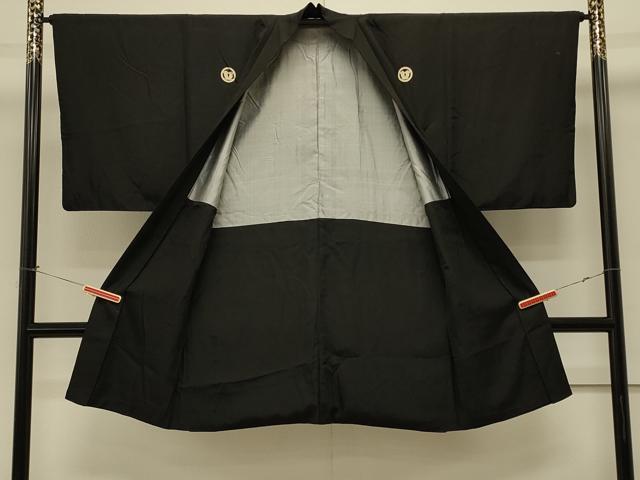 平和屋着物＃男性 長羽織 黒紋付き 正絹 逸品 CABK3496in