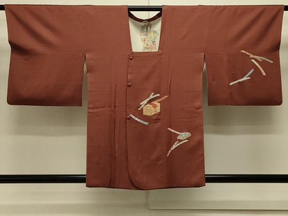 平和屋着物＃道行コート　刺繍　文箱短冊花文　金糸　正絹　逸品　CABK3498in