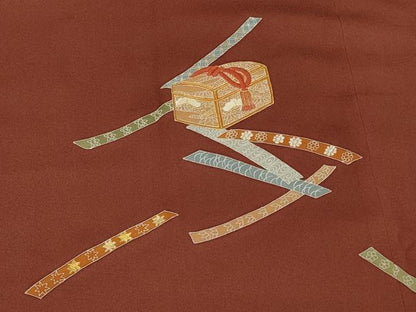 平和屋着物＃道行コート　刺繍　文箱短冊花文　金糸　正絹　逸品　CABK3498in