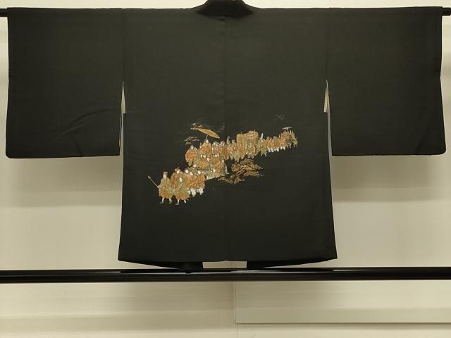 平和屋着物＃羽織　大名行列　黒地　金銀彩　正絹　逸品　CABK3500in