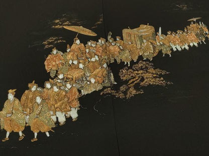 平和屋着物＃羽織　大名行列　黒地　金銀彩　正絹　逸品　CABK3500in