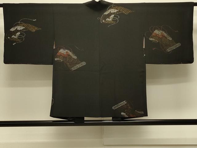 平和屋着物＃羽織　寿光織　吉祥絵巻文　黒地　金銀糸　正絹　逸品　未使用　CABK3501in