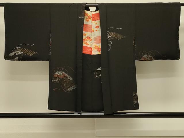 平和屋着物＃羽織　寿光織　吉祥絵巻文　黒地　金銀糸　正絹　逸品　未使用　CABK3501in