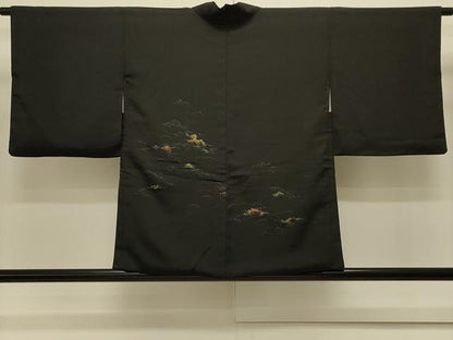 平和屋着物＃羽織 寿光織 風景文 黒地 銀糸 正絹 逸品 CABK3502in