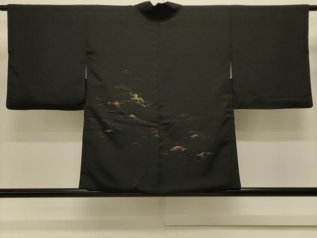 平和屋着物＃羽織 寿光織 風景文 黒地 銀糸 正絹 逸品 CABK3502in